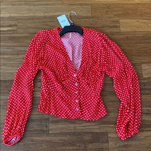 Free People Red and white polkadot Blouse
